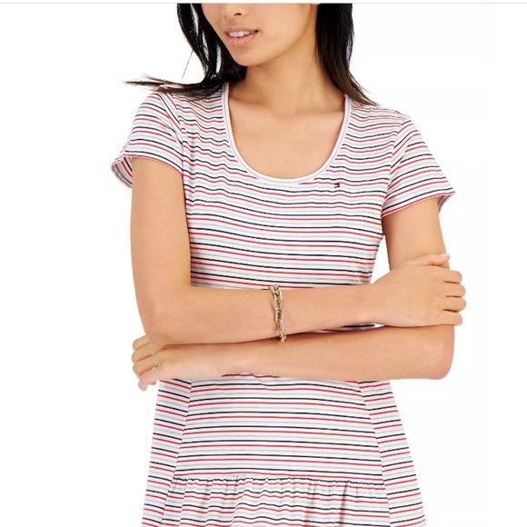 NWT Tommy Hilfiger Striped Tiered Midi Dress Women's Size L - Picture 9 of 9